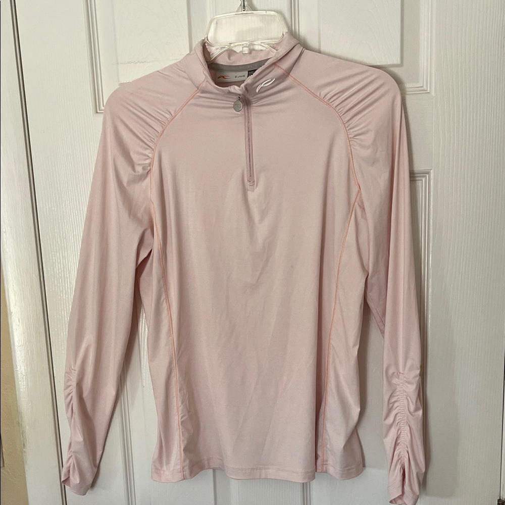 K JUS Nora cooling half zip pink sport top golf mock neck pleated long sleeve M